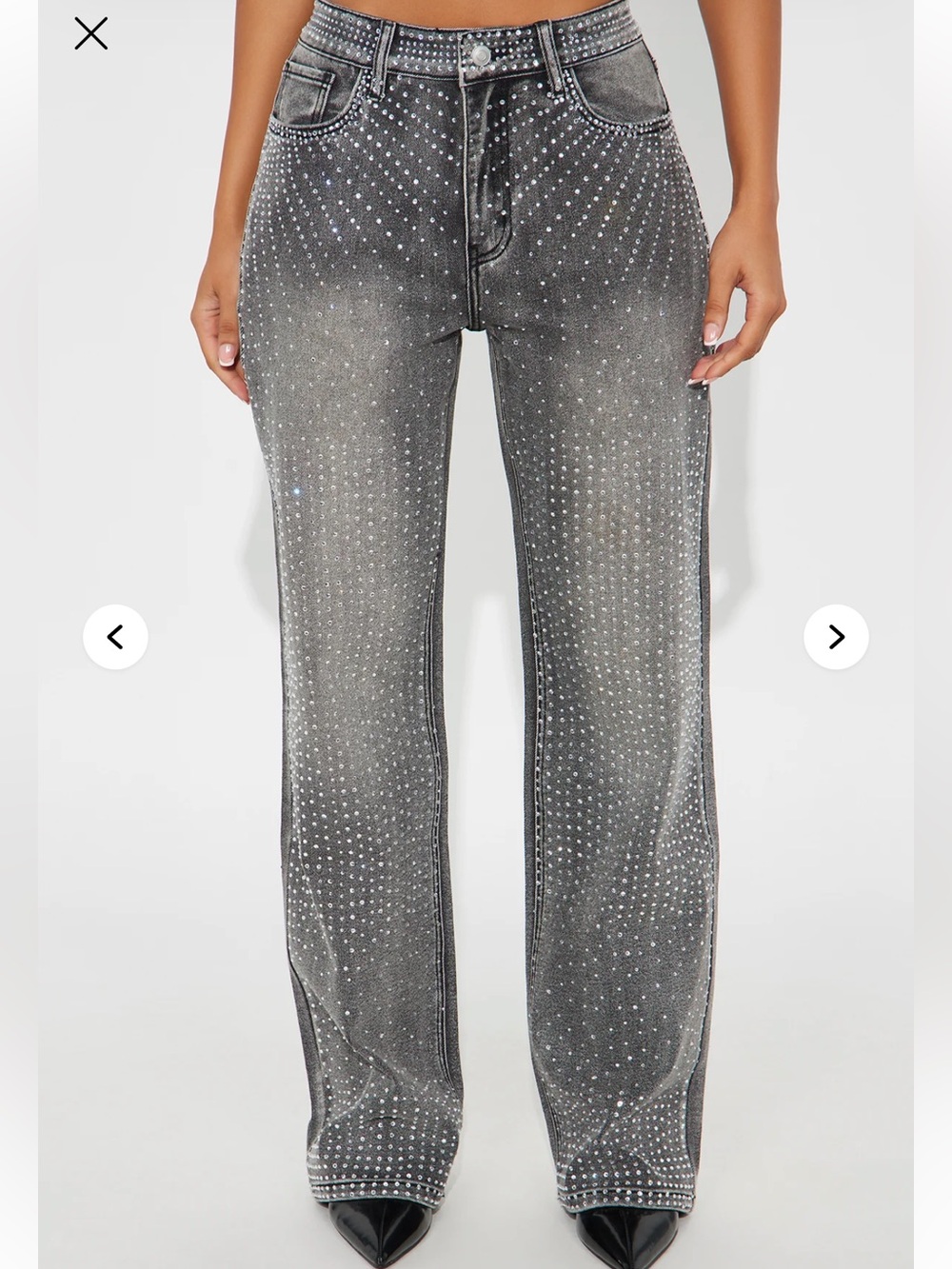 Fashion Nova Gray Embellished Wide-Leg Jeans